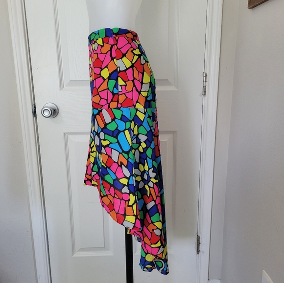 L'Amour Nanette Lepore Heart Mosaic  Stained Glass High Low Skirt L Like New - Picture 5 of 12